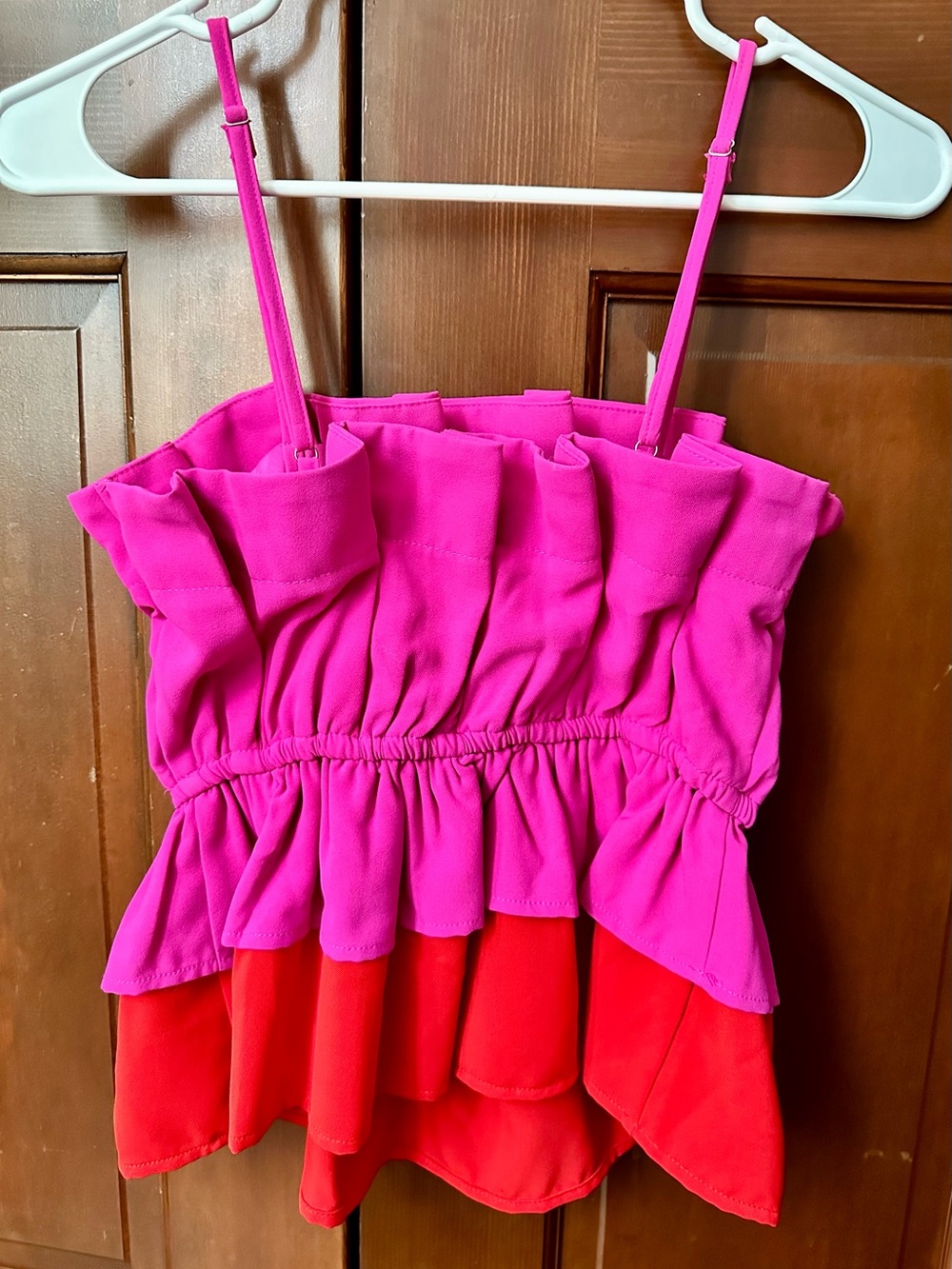 TCEC Pink & Red Ruffle Layered Spaghetti Strap Tank - Picture 2 of 3